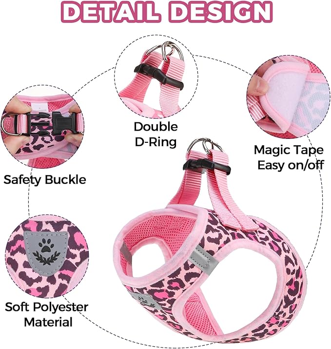 PAWCHIE Dog Harness and Leash Set,Step in No Pull Soft Pet Harness, Reflective Adjustable Puppy Vest for Small Medium Dogs Cats,No Choke Harness Vest with Poop Bag Holder for Walking,Running,Leopard S