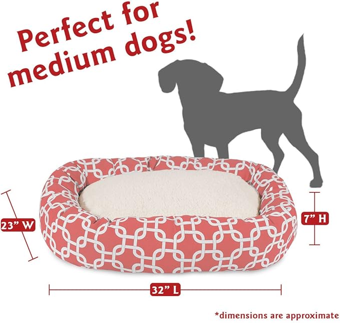 Majestic Pet 32 Inch Links Sherpa Calming Dog Bed Washable – Cozy Soft Round Dog Bed with Spine for Head Support - Fluffy Donut Dog Bed 32x23x7 (inch) – Round Pet Bed Medium - CORAL