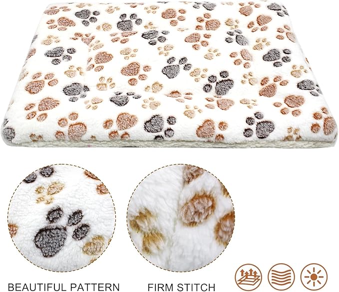 Cat Dog Bed Mat & Blanket, Reversible Pets Crate Pad Bed Mat and Ultra Soft Warm Fleece Calming Blanket for Small Puppy Kitty, Washable