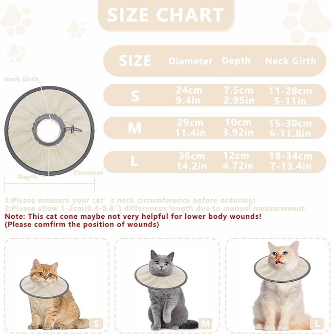 Lightweight Cat Cone Collar Soft, Soft Comfortable Cat Recovery Collar After Surgery, Elizabethan E Collar for Cats, Cone for Cats to Stop Licking (Khaki, Large)
