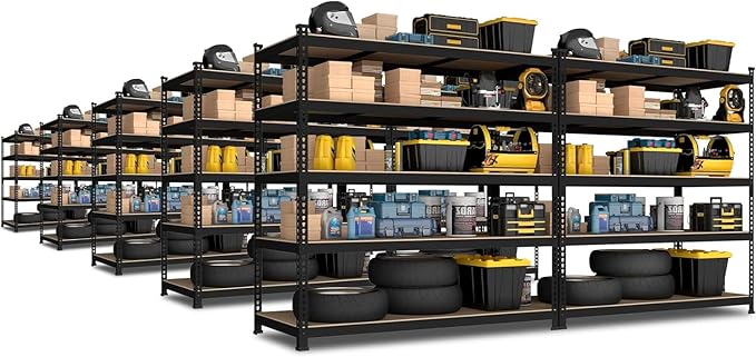 PrimeZone 10 Pack Heavy Duty Storage Shelves - 47" W x 18" D x 71" H 5 Tier Adjustable Garage Storage Shelving, Metal Storage Utility Rack Shelf Unit for Warehouse Pantry Closet Kitchen, Black
