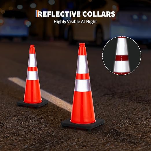 Traffic Cones 28", ExploreHorizon 8 PCS Safety Cones, PVC Orange Safety Road Parking Cones with 2 Reflective Collars,Hazard Construction Cones for Home Traffic Parking