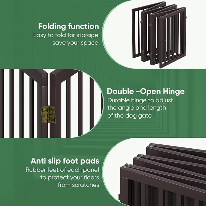 Brown Freestanding Foldable Pet Gate - 6 Panels, Metal Support Feet, Room Divider for Doorways & Bedroom