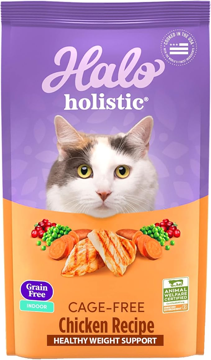 Halo Holistic Cage Free Chicken Cat Food, Grain Free Dry Cat Food, For Healthy Weight Support, Kibble for Indoor Cats, 3 lb Bag