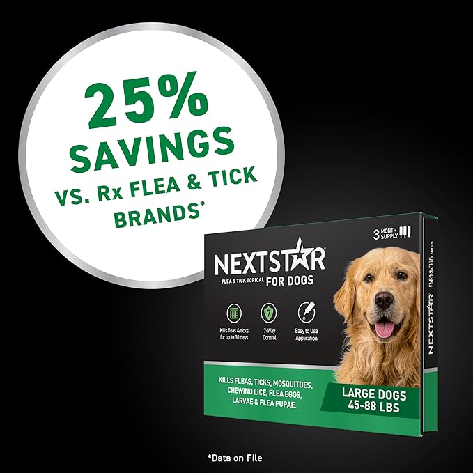 NEXTSTAR Flea and Tick Prevention for Dogs, Repellent & Control, Fast Acting Waterproof Topical Drops, Flea and Tick Prevention for Large Dogs, 1 Monthly Dose