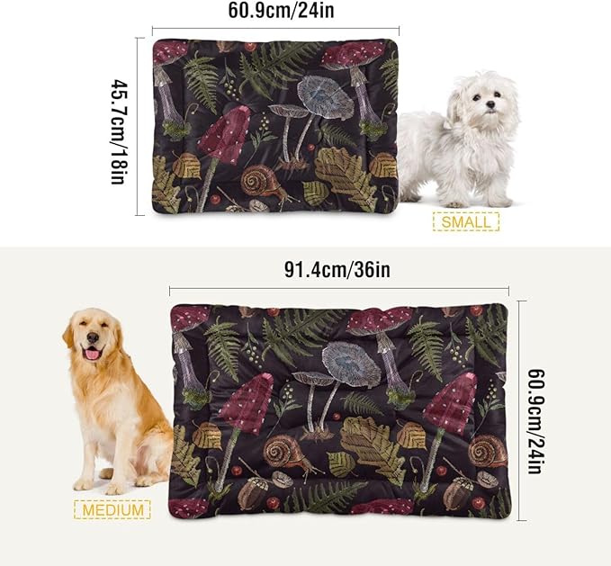 Mushrooms Gothic Pet Bed Cute Dog Bed Mat Absorbing Non Slip Pad Pet Sleeping Mat for Small, Medium, and Large Dogs Puppy Cat 24 in x 18 in