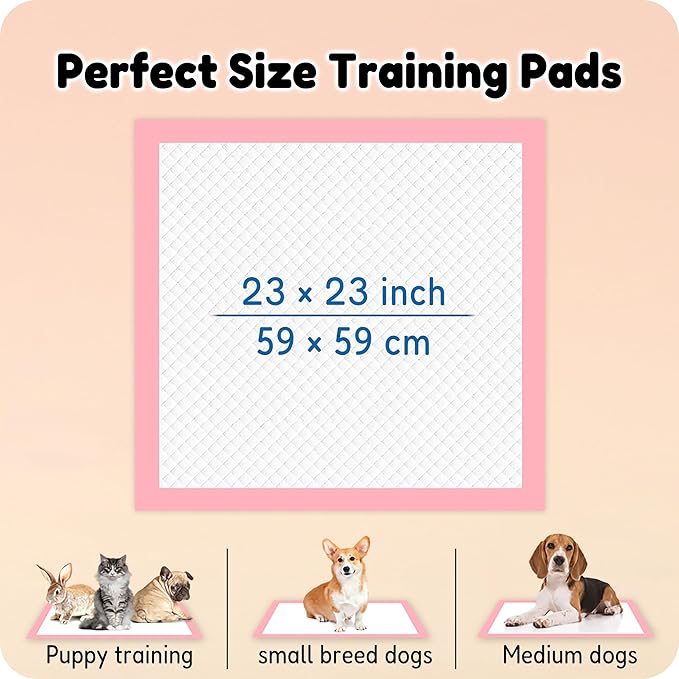 MoMoCo Pink Puppy Pads 23" x 23", 6-Layer Super Absorbent Dog Pee Pads, Leak-Proof Training Pads for Hardwood Floors & Apartments, Flash-Dry Disposable Potty Pads for Puppies & Senior Dogs, 100 Count