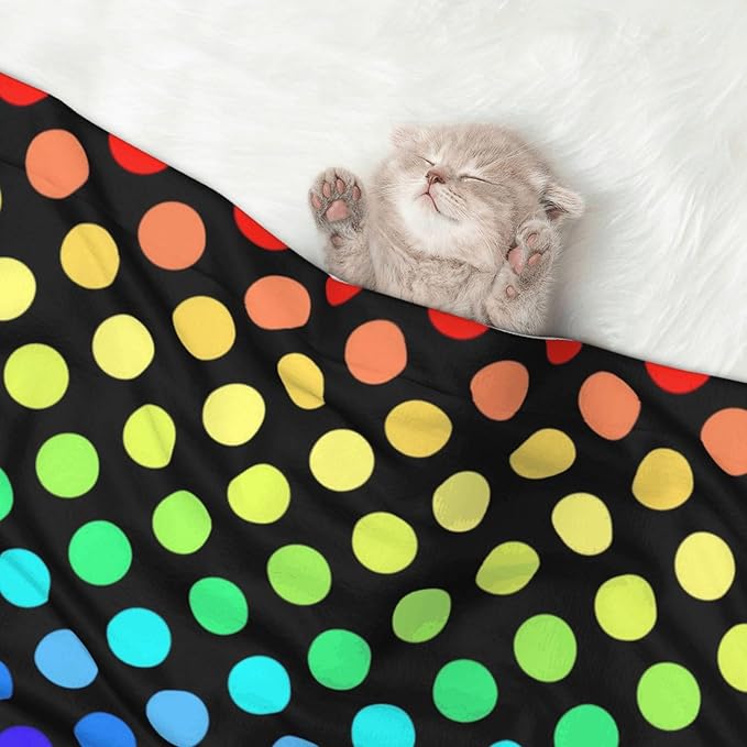 Reversible Pet Blanket for Easy Cleaning Maintenance, Colorful Rainbow Polka Dots, Double Sided Plush Dot Design Means Double Use Between Washes for Convenience