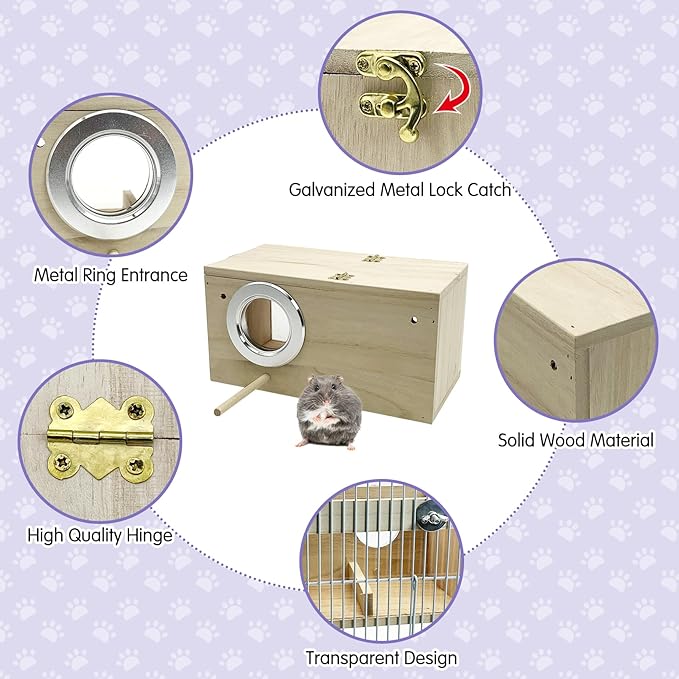 Hamiledyi Wooden Hamster House Hideout Small Animals House Habitat with Chew Toys Hideaway House Hamster Cage Accessories for Syrian Dwarf Hamster Mice Gerbils
