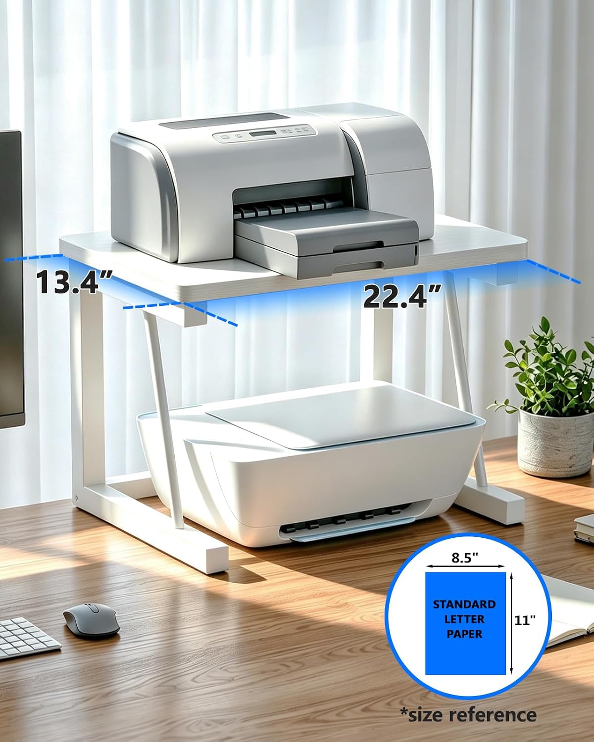 2-Tier Desktop Printer Stand, 22.5 x 14.8 x 15 in, White