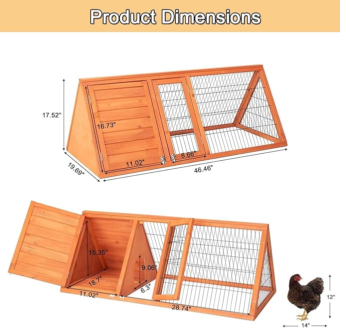 Rabbit Hutch & Chicken Coop Outdoor Small Animal Cage with Ventilated Wire Run, Emovable Tray for Quail, Bunnies, Guinea Pigs, Chicks – Backyard Poultry Hutch (Brown)