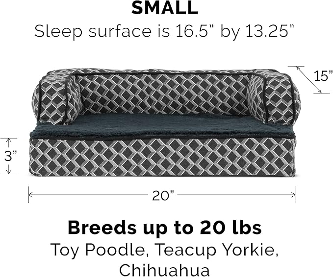 Furhaven Comfy Couch Plush & Décor Sofa-Style Egg Crate Orthopedic Foam Dog Bed - Diamond Gray, Small