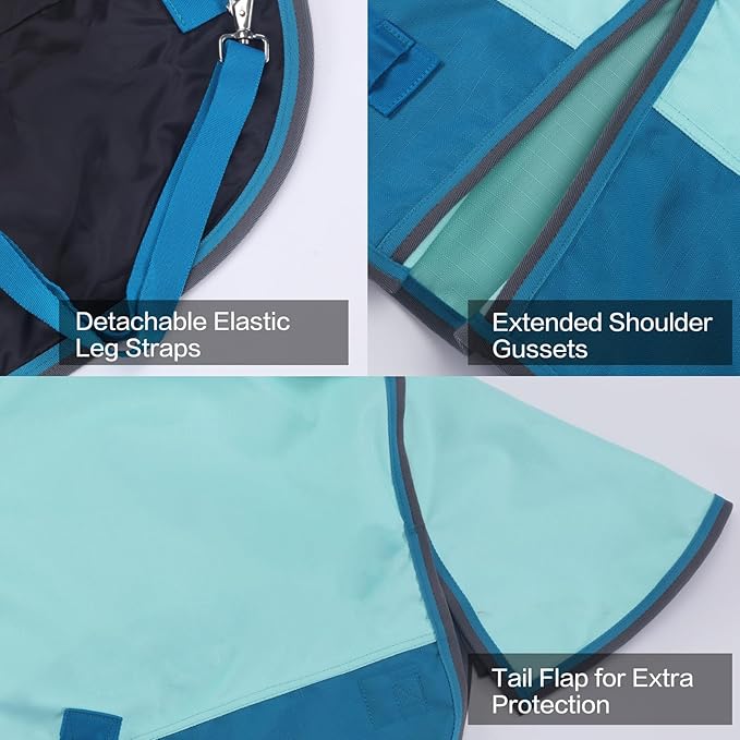 Mini Horse/Pony/Foal/Miniature Size 36"-51" Lightweight Waterproof & Breathable 1200 Denier Turnout Blanket with No Filling Turquoise 39"