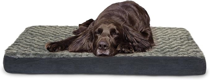 Furhaven Memory Foam Dog Bed for Large/Medium Dogs w/ Removable Washable Cover, For Dogs Up to 55 lbs - Ultra Plush Faux Fur & Suede Mattress - Gray, Large