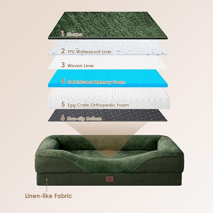 EHEYCIGA Orthopedic Dog Bed for Large Sized Dog, 41x27x7.5 Inch Large Memory Foam Dog Couch Bed with Sides, Waterproof Liner & Washable Removable Cover, Bolster Pet Sofa, Dark Green
