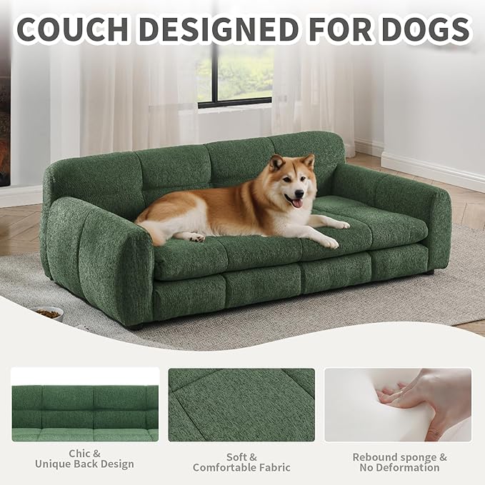 51" Soft and Comfortable Pet Bed for Large and Oversized Dogs, Durable Elevated Dog Sofa with Armrest and Backrest, Modern Linen Fabric Dog Couch, Olive Green