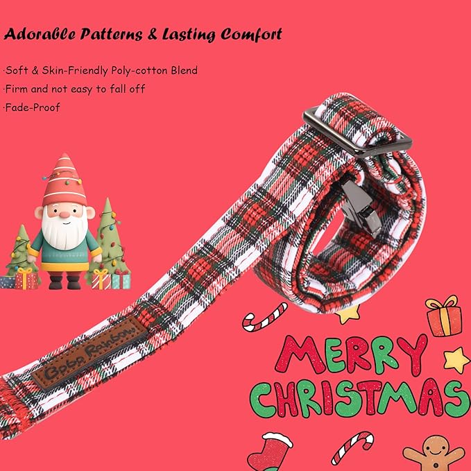 Christmas Dog Collar, Red Plaid Cotton Collars with Bow Adjustable Pet Collar Premium Metal Buckle, Christmas Puppy Necklace for X-Large Girl and Boy Dogs