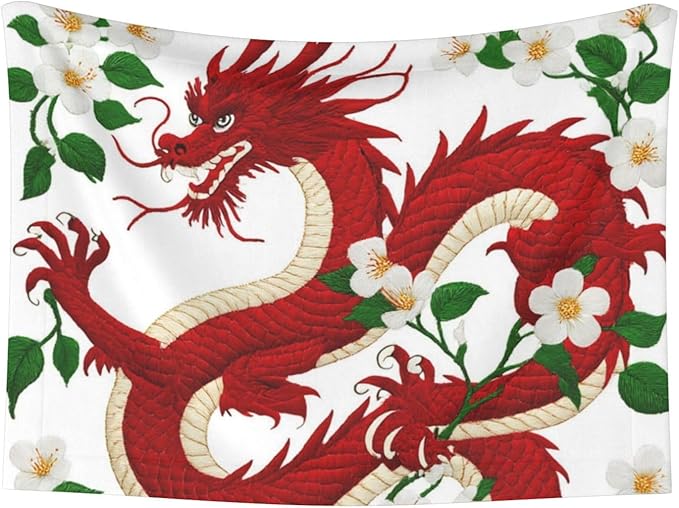 Two Sided Pet Cuddler Blanket for Anxiety Calming, Floral Chinese Japanese Dragon Flower, Reversible Plush Design with Bubble Dot Pattern Provides Familiar Surface Anywhere