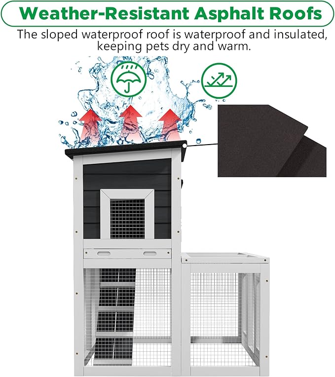 Chicken Coop Outdoor Wooden for 2-4 Chickens with Asphalt Waterproofing Roof, Runways, Pull-Out Trays and Openable Top for Backyard and Indoor (Black and White)