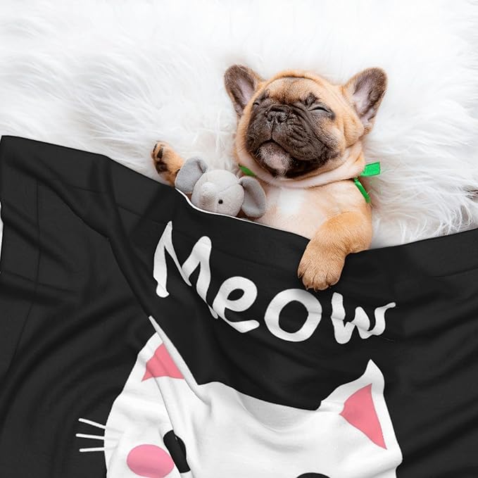 Cat Meow Print Soft Plush Pet Blanket, Washable Dog Blanket, Cat Fleece Throw, Puppy Bed Crate Mat & Sofa Couch Protector - Small