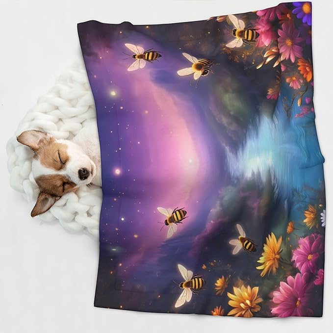 Waterproof Dog Blanket Soft Pet Blanket for Puppy Cat, Fleece Cat Throw Blankets for Furniture Bed Couch Sofa Reversible - Magical Bees Twilight River