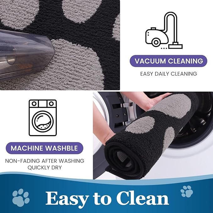 Buganda Dog Door Mat for Muddy Paws, Absorbent Dirt Trapper Washable Indoor Doormats, Non Slip Low-Profile Mud Mat for Dogs, Front Entrance Doormat for Inside Floor (30x20 Inches, Black and Grey)