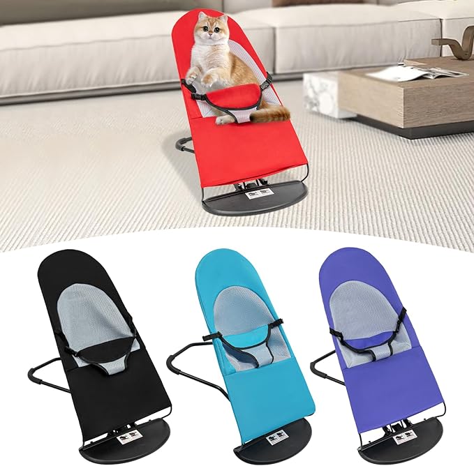 Pet Rocking Chair, 3-Level Height Adjustable Small Pet Rocker,Portable Foldable Rocker Bed for Small Dogs and Cats with Washable Cover, 33Lbs Weight Capacity, No Assembly Required (Blue)