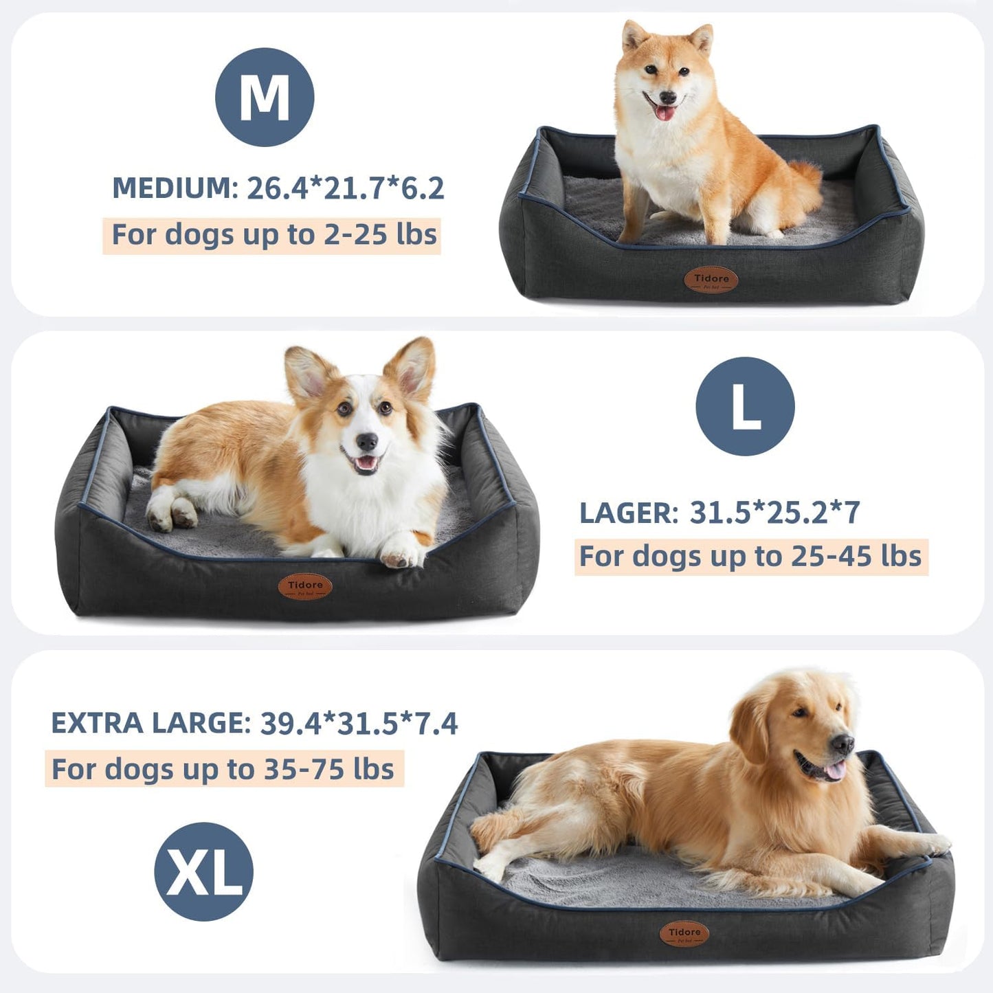Orthopedic Dog Beds for Medium Dogs, Durable Egg Crate Foam Sofa Dog Bed wit Washable Removable Cover,Waterproof Lining,Pet Bed for Large Dogs (Dark Grey, 26.4" L x 21.7" W x 6.2" Th)