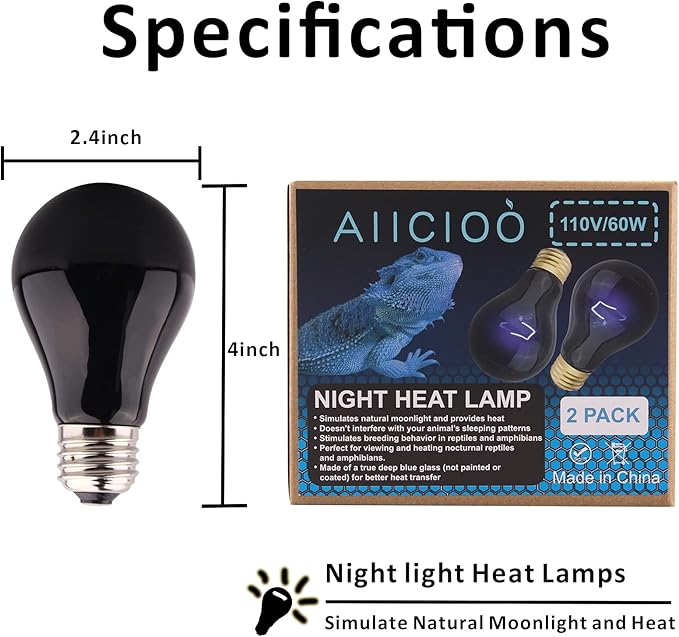 Reptile Heat Lamp - 60 Watt Reptile Night Heat Bulb Terrarium Moon-Like Light Bulb for Bearded Dragon Gecko Snake Turtle and Lizard