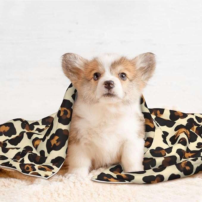 Reversible Plush Throw for Dogs and Cats, Leopard Prints Printed, Double Sided Blanket with Nubby Dot Side and Sleek Side Ideal for Cuddling Nesting Security