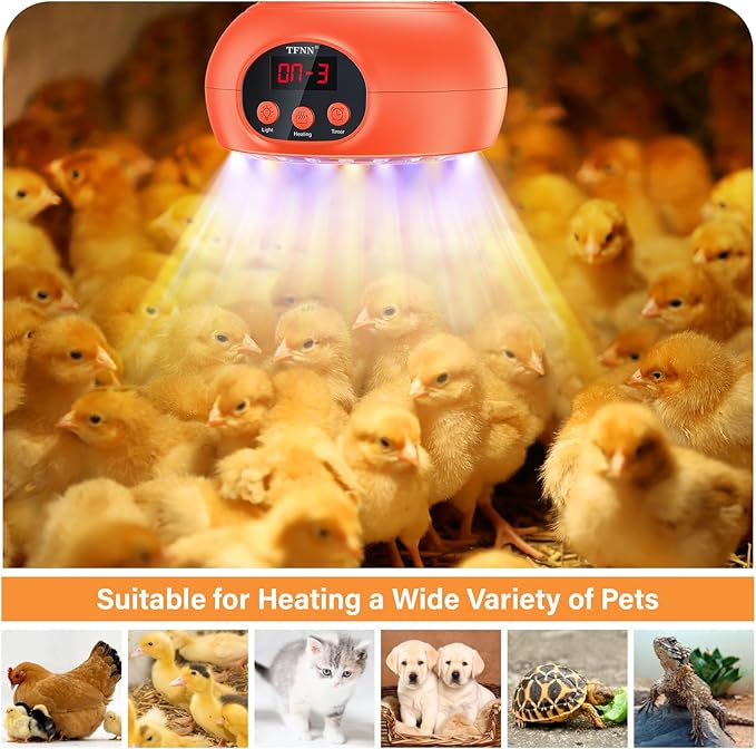 Chicken Coop Heater Lamps,200W-350W-500W Reptile Heating Lamp Upgraded with UVA UVB Ligh 3-6-9-12H Timer,Protable Greenhouse Heater for Outdoor Chicken Coop for Reptile Rabbits Dog Cats (Orange)