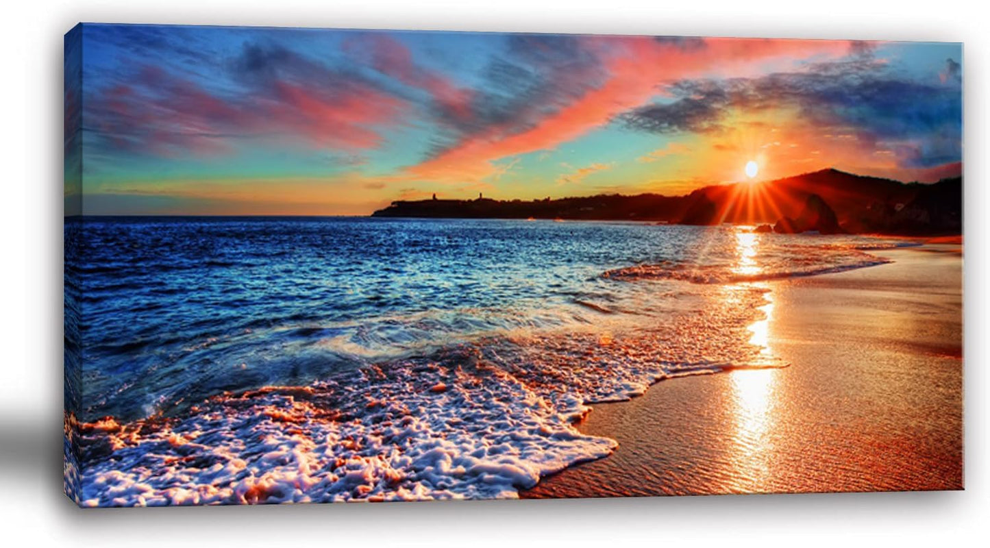 Yxbhhym-Beach Wall Art Pictures for Living Room Ocean Canvas Wall Art Decor Bedroom Sunset Painting Coastal Artwork for Wall Seascape Print Sea Poster Modern Landscape Office Art Home Decorations