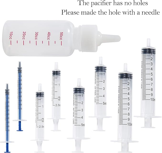 Silicone Feeding Nipples and Syringe for Newborn Kittens, Puppies, Small Animals, Rabbits Dongdong pet