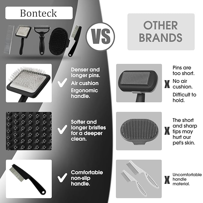 Dog Slicker Brush for Dogs Grooming Kit 4PCS | Large Dog Brush for Goldendoodles Poodles Doodles | Long Pin Haired Brush | Poodle Brushes and Comb (Black)