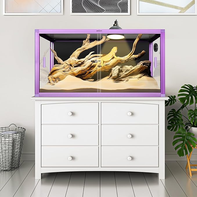 REPTI ZOO 50 Gallon Reptile Terrarium, 36" x 18" x 18" Light Weight Reptile Enclosure, Colored Reptiles Tank with Tempered Glass Door, Large Habitat for Bearded Dragon, Snake, Lizard, Gecko-Purple