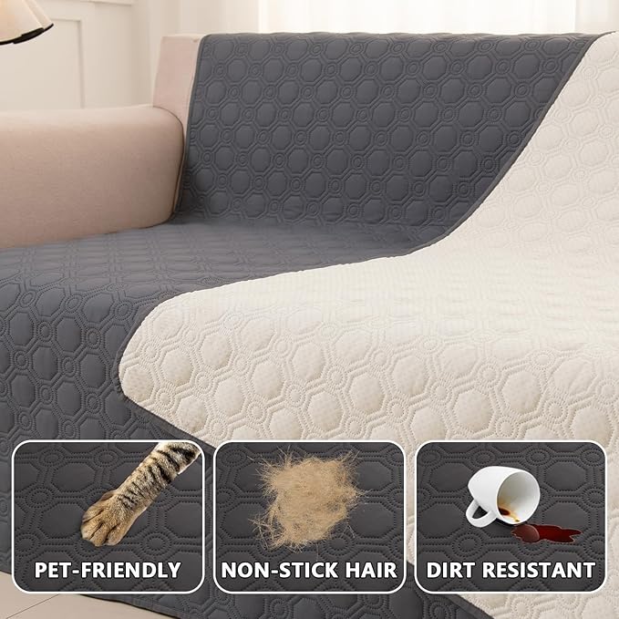 ele ELEOPTION Waterproof Dog Bed Blanket Cover Washable Extra Large Pee Pads for Dogs Reusable Absorbent Puppy Pet Pee Pads for Sofa, Bed, Couch 82x 82inch Gray