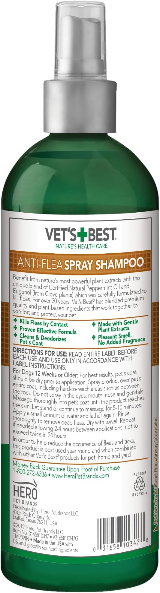 Vet’s Best Natural Flea and Tick Spray Shampoo for Dogs – Natural Plant-Based Formula with Certified Essential Oils – Anti-Flea and Tick Treatment with Itch Relief – Safe Pest Control – 16 oz Bottle