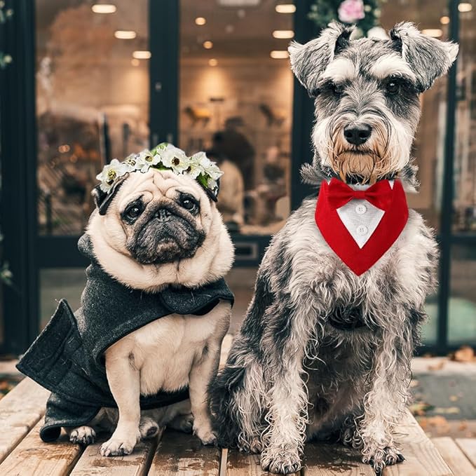 Formal Dog Tuxedo Adjustable Pet Collar with Bow, Small, Medium and Large Dog Wedding Clothing, Birthday Gifts