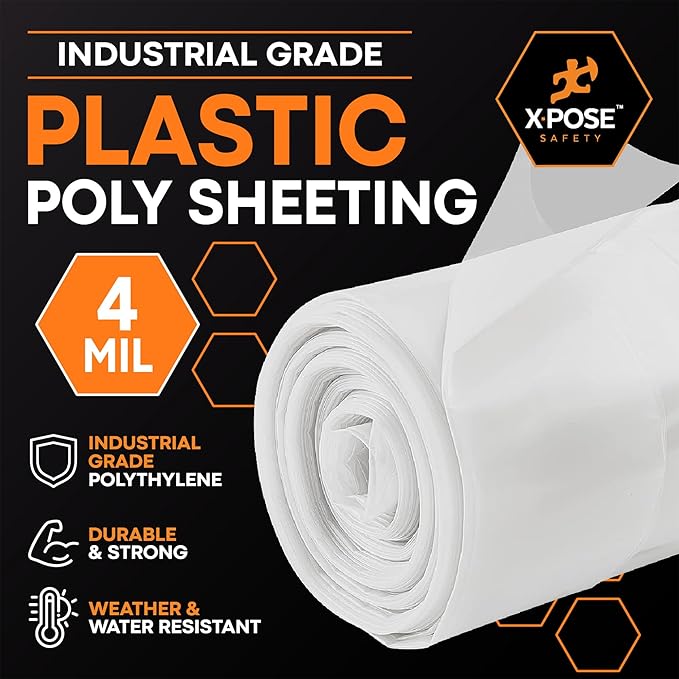 Xpose Safety Clear Plastic Sheeting 5 Pack – 10' x 100' Rolls – Heavy Duty 4 Mil Poly Sheet – Waterproof, Dustproof, Vapor Barrier – for Construction, Painting, Industrial Use
