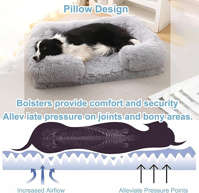 Dog Beds Large Sized dog Orthopedic, Sofa Dog Bed with Waterproof Lining and Nonskid Bottom, Rectangle Washable Dog Bed for Medium Small Dogs and Cats Comfortable ( Color : Gray , Size : 43 x 27" )