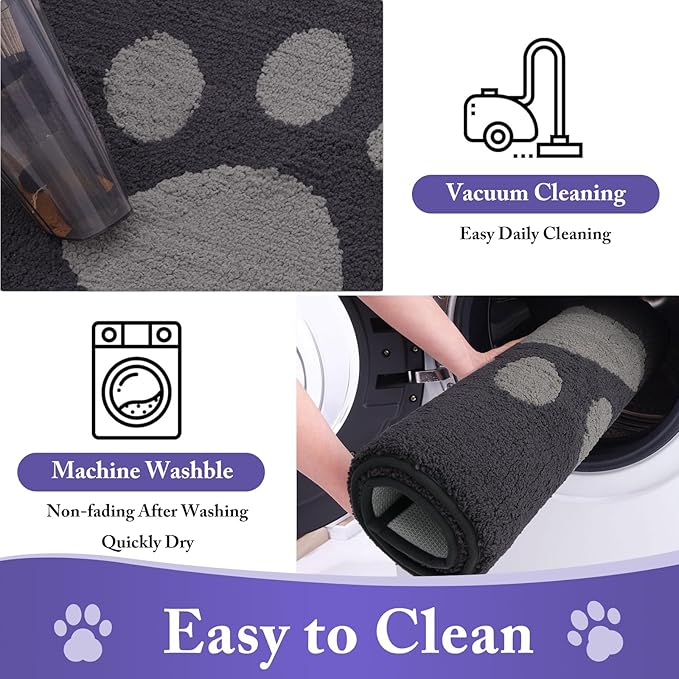 Buganda Dog Door Mat for Muddy Paws, Absorbent Dirt Trapper Non Slip Indoor Doormats, Washable Low-Profile Mat for Mud Dogs, Entryway Carpet for Inside Floor (48x30 Inches, Dark Grey)