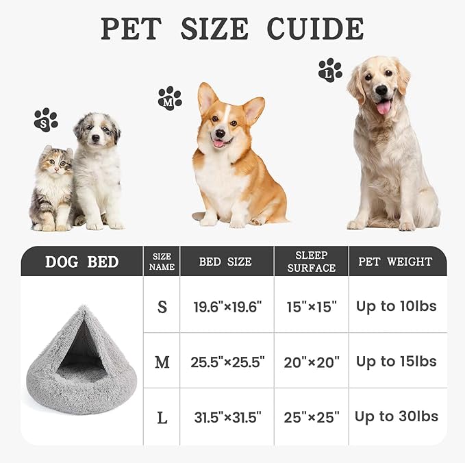 NOYAL Calming Dog Bed for Anxiety, Hooded Donut Cave with Blanket, Plush Fluffy Washable Pet Bed for Small Medium Dogs & Cats