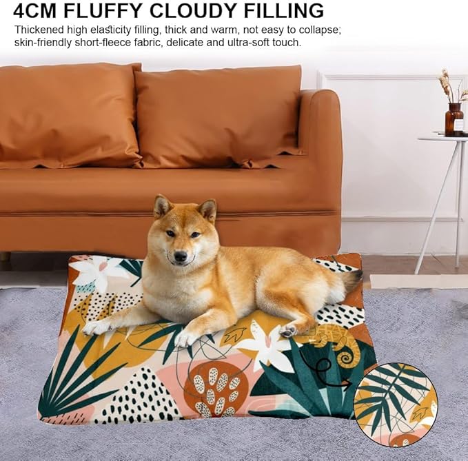 Modern Tropical Colorful Easy Clean Dog Bed Furniture Dog Crate Mat Pad for Car Crate Bed Washable Non-Slip Puppy Medium Sized Cage Mats Furniture Indoor Outdoor 36X24 Inch