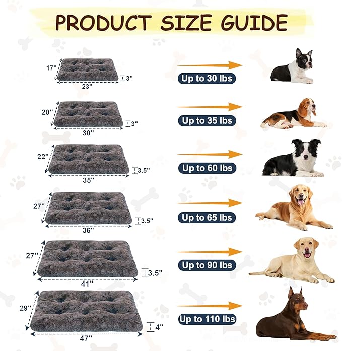 Washable Dog Bed for Small to Large Dogs, Calming Anti Anxiety Medium Dog Bed, Deluxe Plush Faux Fur Crate Beds, Comfy Fluffy Kennel Pad Pet Mat with Non-Slip Bottom, 36"x27", Dark Grey
