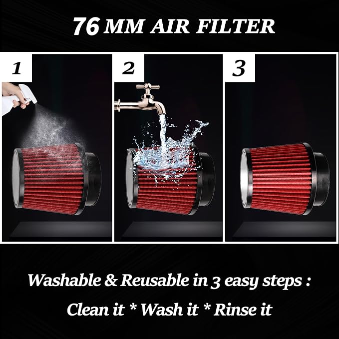 Red 3" 76mm Inlet Cone Replacement Dry Air Filter High Flow Car Performance