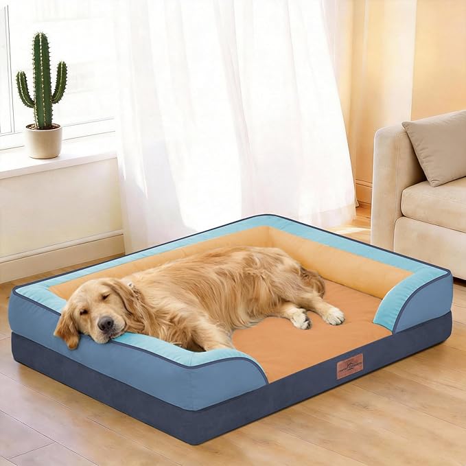 Comfort Expression Orthopedic Dog Bed for Extra Large Dogs 45x35 Inch, Waterproof Egg Crate Foam XL Pet Bed with Removable Bolsters, Dog Couch with Washable Cover & Non-Slip Bottom, Golden Harbor