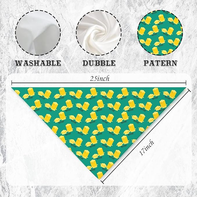 Butter Pattern Dog Bandana, Funny Food Themed Pet Kerchief, Butter Cartoon Print Adjustable Triangle Dog Scarf, Comfortable Dogs Bandana for Small Medium Dogs
