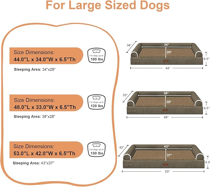 Large Dog Bed Orthopedic Washable: Extra Large Sized Beds for Jumbo Dogs Egg Crate Foam Sofa Couch Waterproof Removable Cover - Brown
