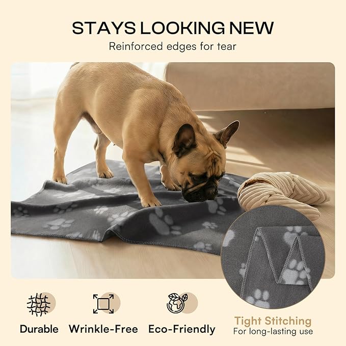 LINENLUX Cute Dog Blanket for Small Medium Dogs 6-Pack Soft Stretchy Fleece Blankets for Pet Cat Puppy Warm Wrinkle-Resistant Throw for Couch Bed Outdoor Grey 45x31 inch (Pack of 6)