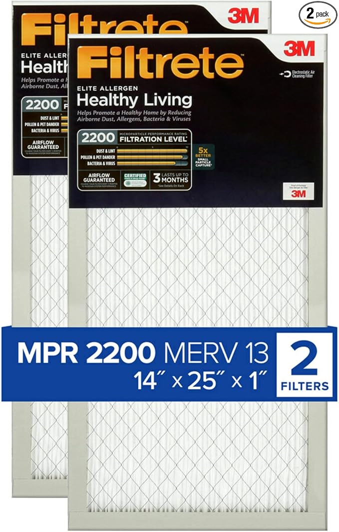 Filtrete 14x25x1 AC Furnace Air Filter, MERV 13, MPR 2200, Elite Allergen